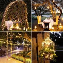 1pc Solar String Lights Outdoor Light Strings Waterproof 32M/22M/12M/7M//6.5/5M ,20/30/50/100/200/300LED Solar Powered String Light With 8 Lighting Modes For Garden Patio Yard Fence Christmas Tree Decoration With Fairy Lights Ambience Warm White/Multicolor/White For Outside Tree , Courtyard,Wedding, Gazebo,Party, Home, Lawn, Camping And Holiday Decor Garden Lights