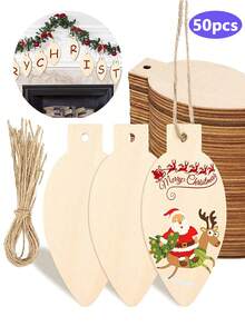 50 Handmade DIY Painting Blank Wooden Signs Christmas Tree Planting Day Wooden Hang Tags Wooden Chip Hanging Decorations Leave A Message Sign In Hang Up