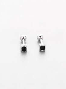 1 Pair S925 Sterling Silver Minimalist Square Diamond Screw Back Earrings, Small Dainty Cartilage Stud Earrings, Non-Piercing Clip-On Style, Fresh Elegant Layering Earrings, Gift