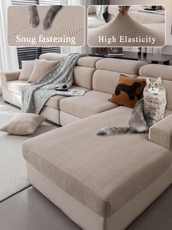 1 Stück weiches Plüsch Jacquard rutschfeste Sofa Sitzkissenbezug, moderner, einfacher Stil, wasserfest, weich, hundehaarsicher, elastischer Sofabezug, geeignet für Wohnzimmer L-förmige Kombinations-Sofas und 1/2/3/4-Sitzer-Sofas (einzeln verkauft), ganzjährig verwendbar