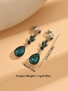 1 Pair Fashionable Long Metallic Crystal Water Drop Clip-On Earrings, Suitable For Women, Daily Wear, Parties, Gatherings