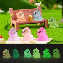 6/12/24 szt. Świecące miniaturowe żywiczne figurki kotów, małe, malutkie figurki kotów do ukrycia, świecące w ciemności, miniaturowe figurki do dekoracji krajobrazu mikro ogrodu, rękodzieło, upominki na przyjęcie, zabawki (losowy kolor)