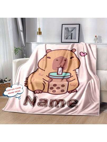 1pc Personalized Capybara Blanket With Custom Name - Soft, Warm & Cozy For Bed, Sofa, Office Chair - Perfect Gift For Christmas & Halloween, 280gsm,Multi-Functional, Ornamental,Reusable,Exquisite,Stylish,High-Quality,Colorful,Modern,Custom,Personalized,Unique,Ideal Gifts For Him,Ideal Gifts For Her,Boyfriend,Dad,Girlfriend,Mom,Family,Friends,Tea Room,Home,Garden,Office,For Anniversaries,For Valentine's Day,For Mother's Day,For Birthdays,For Father's Day,For Graduation,For Weddings,For Housewarming