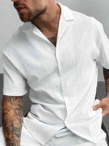 Old Money Style Men's Shirt Cuban Collar Linen Short Sleeve Shirt Loose Fit Casual Comfortable Beach Shirt For Men Summer Vacation Father's Day Gift,White Dress Shirts
