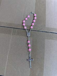 1 pieza Cuentas de rosario para espejo retrovisor de coche, colgante de rosario rosa para espejo retrovisor interior de coche, accesorio personalizado con medallón y cruz para colgar en el coche, para mujeres y hombres - Multicolor - Ver 6