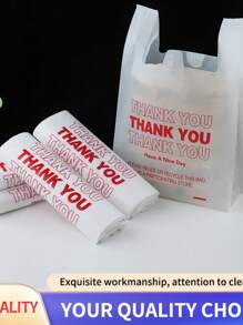 50PCS/100PCS Thicker Thank You T-Shirt Plastic Bags For Commercial Use, Vest Backpacks, Food, Gifts, Grocery, Shopping, Restaurants, Convenience Stores