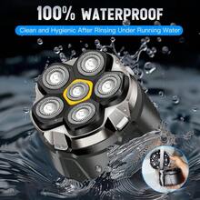 1pc Rotary Electric Shaver Six Heads Facial USB Rechargeable Men's Grooming Kit Bald Hair Cutter For Men - Grey - View 7