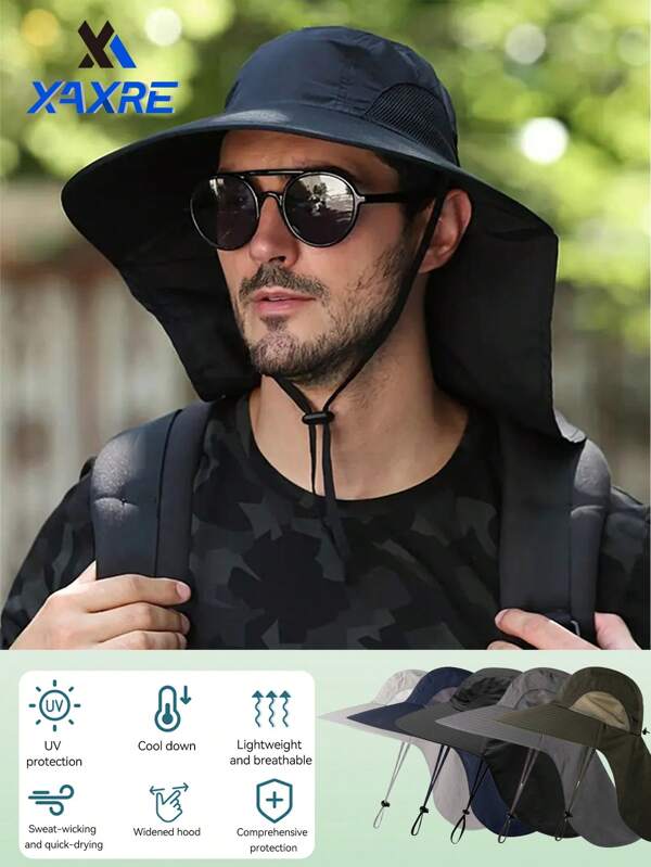 XAXRE 1 peça Chapéu de sol de praia de verão (estilo leve) - Chapéu de aba larga masculino (circunferência da cabeça de suporte: 55-60 cm), material de secagem rápida, respirável, ajustável, cor sólida, chapéu para pesca ao ar livre, caminhadas, acampamento, férias de verão - para homens - adequado para atividades ao ar livre no verão - presente perfeito para viajantes e aventureiros