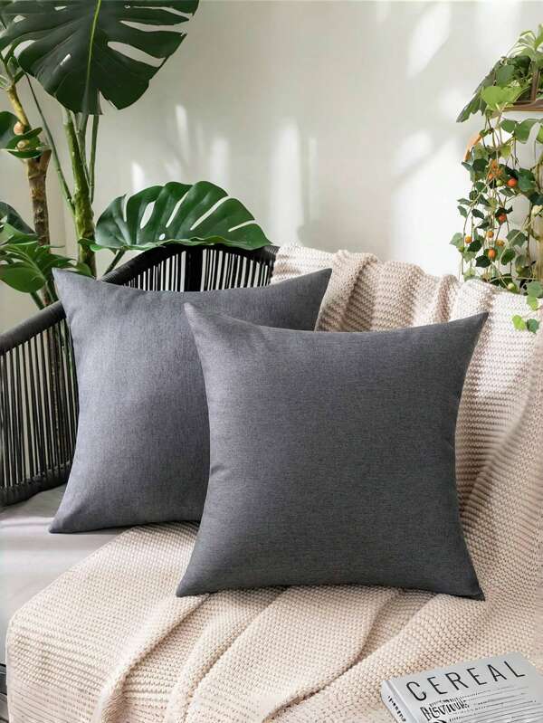 Outdoor Solid Color Waterproof Decorative Pillow Cover (Linen-Like Garden Farmhouse Cushion Cover), All Season Linen-Like Waterproof Fabric, Suitable For Yard, Tent, Balcony, Sofa, Living Room, Outdoor Spaces