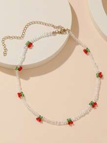 1 peça Colar Versátil Feminino de Contas Transparentes de Cereja, Fresco e Elegante
