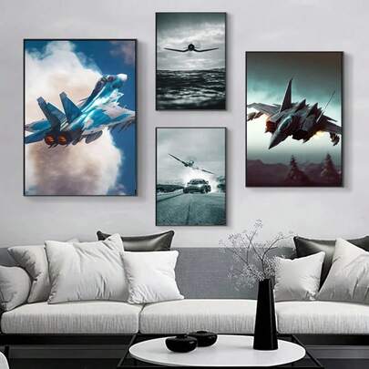 1pc Jet Fighter Photo Just For Army Modern Painting Posters And Prints Canvas Wall Art Pictures For Home Living Room Painting Optional Frame, Wall Art With Frame