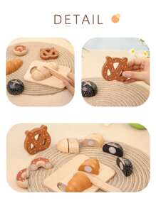 Juguete de simulación de cortar pan de madera divertido, empaquetado en cajas de colores, 5 formas diferentes de pan, tamaño adecuado para agarrar, juego interactivo padres-hijos, ¡apropiado para el Día de los Niños y juguetes de Halloween!
