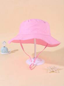 2pcs Kids Solid Color Drawstring Bucket Hats, Adjustable Size Outdoor Sun Ion Casual Hats For Boys And Girls, Suitable For Spring, Autumn, Travel, Beach - Standard Size Pink + White 2 Combinations - View 5