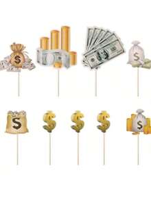 9pcs Cake Decorations, Dollar Happy Birthday Cake Toppers, Money Themed Cake Decorations Suitable For Birthday Parties, Anniversary Celebrations And Other Special Occasions. Our Cake Decorations Can Be Paired With Different Styles Of Cakes To Make Your Cake More Attractive. Applicable For A Wide Range Of Occasions: Suitable For Birthday Parties, Anniversary Celebrations And Other Special Events. - Multicolor - View 6