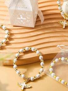 Juegos de 6/12/24 regalos de bautizo, que incluyen 6/12/24 piezas de pulseras con cruz de ángel, 6/12/24 piezas de cajas de regalo de bautizo, 6/12/24 piezas de etiquetas de agradecimiento, 6/12 piezas de bolsas de organza para el bautizo, regalos de bautizo para mujeres y hombres, regalos de fiesta de bodas