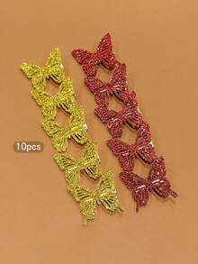 10pcs Gold & Red Shiny Bowknot Hollow Delicate Cute Sweet Style Hair Clips, Suitable For Daily Use - Multicolor - View 4