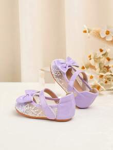 Infant/Toddler Flat Shoes, Breathable Material Soft Sole Anti-Slip Shoes With Bow Design, Simple & Elegant - Mauve Purple - View 2