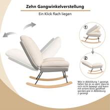 Mecedora de ocio con cojín de asiento extraíble, material de lino, 62 x 100 x 90,5 cm. - Beis - Ver 2