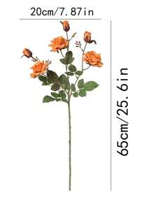 Retro Style Autumn Color Single Branch 3 Head Autumn Corner Rose Wedding Floral Arrangement Background Home Decoration Flower Arrangement Fake Flower Simulation Rose
