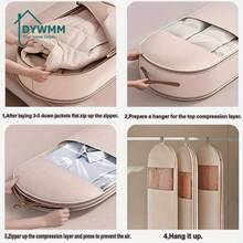 1pc DYWMM Space Saving Hanging Bag With Self-Compression Zipper - 40% Compressed Premium Closet Organizer For Coats And Clothes, Durable Fabric Storage Bag (Beige/Pink),Bedroom Room Decor,Back To School - Multicolor - View 6
