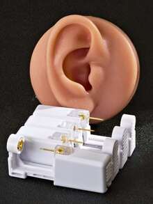 4 件/2 件套装无菌 J 时尚耳洞枪，一次性低痛耳洞打孔器，内置方晶锆石耳环，毕业生家庭耳部美容工具和配件 - 金色 - 查看 2