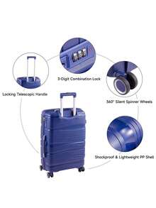 Living And Home 4-Piece (Lightweight PP) Lockable Suitcase Set – 14"/20"/24"/28" Expandable Luggage With Silent Wheels & TSA Lock – Nesting Design For Compact Storage - Navy Blue - View 4