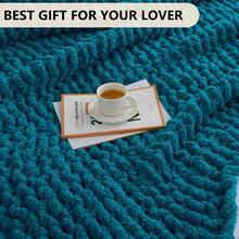 Chunky Knit Blanket - Soft Chenille Yarn Throws 40x50: Handmade Thick Cable Crochet Blanket - Large Chunky Yarn Rope Knot Throw For Couch, Sofa, Bed Home Decor - 藍綠色 - 查看 6
