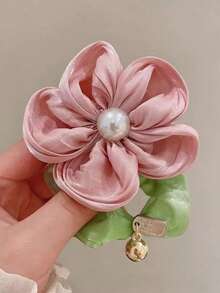 1 pieza Accesorio de moda elegante de flor de perla falsa con elástico, coletero, sujetador de cabello, accesorios de peinado para mujeres, bandas elásticas para el cabello, sujetadores de coleta, bandas de goma para el cabello, scrunchies, cuerda para el cabello, diademas, banda elástica - Rosa - Ver 4