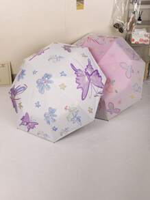 1 pieza Paraguas plegable manual de alta calidad con flores para mujer, de doble uso para lluvia/sol, a prueba de viento, con protección UV