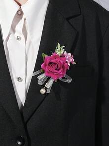1 Stück elegante, minimalistische Rose Blumen Brosche, geeignet für Hochzeit, Ball, Party, Valentinstag Accessoires, Feste, Geburtstag - Heißes Pink - Übersicht 3