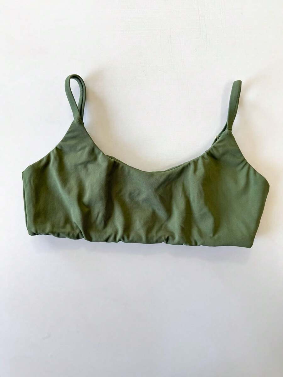 Fitness Strappy Top With Adjustable Straps, Cropped Zero Transparency, Polyamide - 軍綠色 - 查看 1