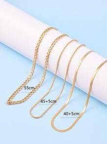 3pcs/Set Stainless Steel Color-Retaining Durable NK Chain + Broccoli Chain + Blade Chain, For Daily Wear In Multiple Layers, Unisex