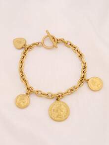 1pc Stainless Steel Engraved Queen Pendant Bracelet For Women Punk Portrait Heart Charms Chain Bracelets Jewelry Gift - Bracelet - View 10