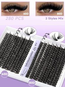 Lash Kit Thick Clusters 60+80D D Curl Wispy Individual Eyelash False Lash Kit (9-16mm MIX Thick KIT) - màu đen - Xem 3