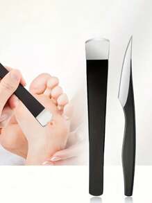 2pcs/Set Professional Stainless Steel Foot Care Set - Fashionable Black Handle, Including Sharp Exfoliating Knife And Smooth Foot Scraper, Fragrance Free, Very Suitable For Home And Salon Use