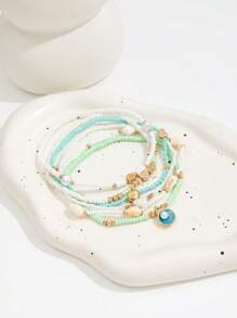 6pcs Handmade Beaded Anklets With Seashells, Starfish And Pearl Pendants, Bohemian Beach Jewelry Set
