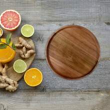 Wooden Serving Tray Round Shape Charcuterie Boards Decorative Tray For Living Room Kitchen Home - 棕色 - 查看 4