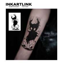 INKARTLINK 非永久性纹身，卡通小恶魔纹身贴纸，临时个性化纹身贴纸，逼真的半永久性纹身，夏季防水手臂纹身，防水持久1-2周，纯素男女通用身体贴纸 - 黑色 - 查看 3