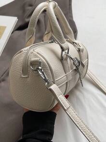 Modische und minimalistische Schultertasche aus Kunstleder mit Kissen- und Zylinderdesign, vielseitig für den täglichen Gebrauch, Einkaufen und Pendeln. - Beige - Übersicht 10