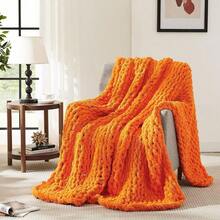 Chunky Knit Blanket - Soft Chenille Yarn Throws 40x50: Handmade Thick Cable Crochet Blanket - Large Chunky Yarn Rope Knot Throw For Couch, Sofa, Bed Home Decor - 橘色 - 查看 8