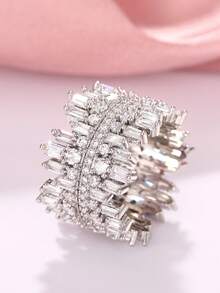 1 Chiếc nhẫn Cubic Zirconia tuyệt đẹp dành cho phụ nữ làm quà tặng ngày lễ tình nhân, trang sức tiệc kỷ niệm ngày cưới - Bạc - Xem 7