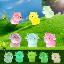 6/12/24/36/48pcs Luminous Mini Resin Cow Tiny Little Yak Figurines To Hide Glow In The Dark Miniature Figures For Micro Garden Landscape Decoration Craft Party Favors Toys(Random Color) - Multicolor - View 3