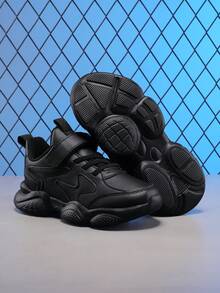 Fashion Children Shoes, Kids Sports Shoes, Waterproof Leather Surface Black School Shoes For Boys And Girls, Toddler To Big Kid Sizes