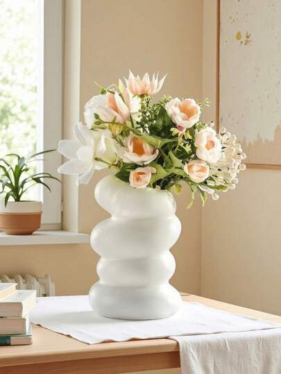 1pc Wit Desktop Vase Flower Pot, Artificial Vase, Bloemen Container, Wet Dry Home Room Glass view 3
