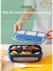 1PC Simple Lunch Box, Divided Lunch Box, Office Worker, Student, Kindergarten, Home, Outdoor, Thermal Lunch Box, Meal Box - Blue - View 5