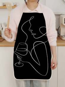 1 Piece Abstract Line Style Kitchen Apron, Niche Minimalist Design Showing Women's Unique Charm Suitable For Couples Barista Party Gathering - Multicolor - View 4