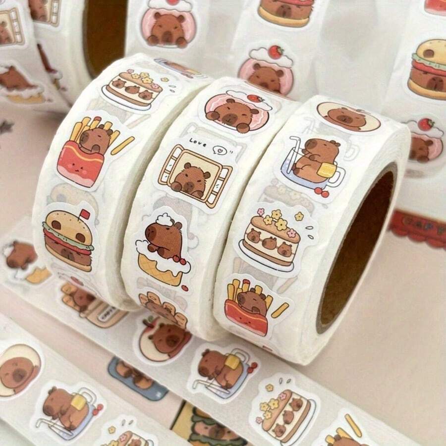 2st 500pcs/Roll Capybara Stickers - PVC, Self-Adhesive Decals With Cute Animal Designs, Glitter Finish, Perfect For Laptops, Scrapbooks, Phones, Skateboards, Guitars - Ideal For DIY Projects And Holiday Gifts, Notebook Stickers|Playful Decals| Stickers - Multicolor - View 1