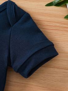 2pcs Men's Baby Letter Little Brother Fashion Printed Shoulder Short Sleeved Jumpsuit&Hat Summer Set