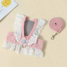 Cat Summer Dress & Leash, Dog Harness Set, Puppy Spring/Autumn Clothes, Princess Style Dog Walking Safety Leash - Pink - View 8