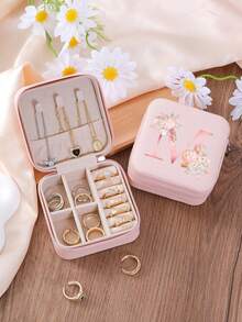 1 件 A-Z 花卉首饰盒、粉色渐变首字母多功能珠宝展示盒、迷你首饰盒、女士生日礼物、女友、朋友礼物、圣诞节、万圣节、生日、结婚礼物、时尚旅行首饰盒、个性化礼物 - 女士旅行首饰盒、少女圣诞礼物、A-Z 首字母旅行首饰盒